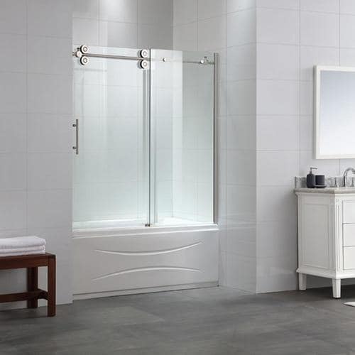 Ove Decors Sydney 58 25 In To 59 75 In W Frameless Bypass Sliding Satin Nickel Bathtub Door At Lowes Com