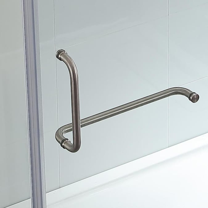 OVE Decors Shelby 74in H x 46.25in to 47.37in W Frameless Hinged Satin Nickel Shower Door