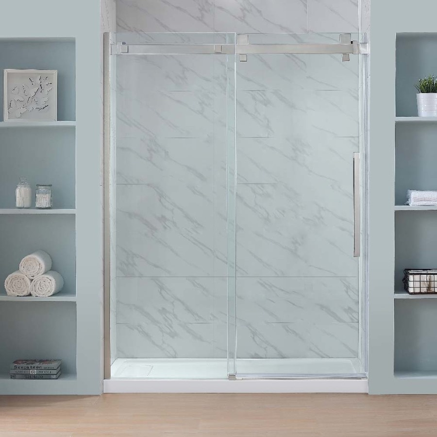 Shower Doors At Com Ove Decors Glendale 58 25 In To 59 W Frameless Satin Nickel Sliding Shower
