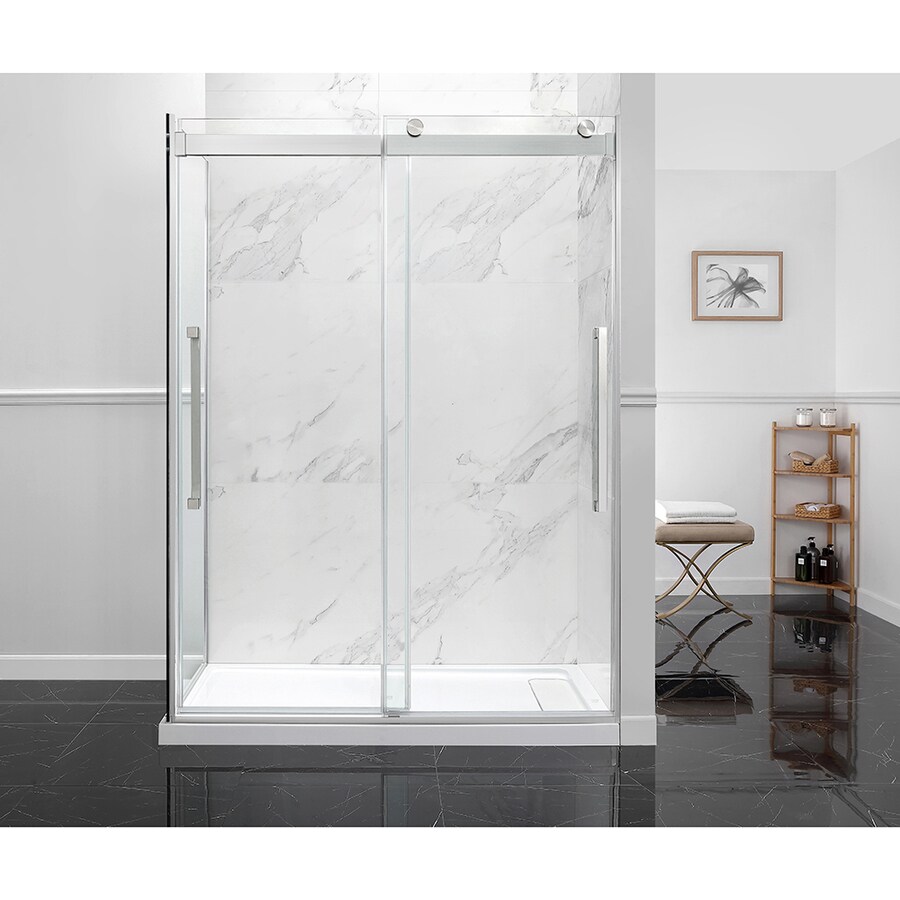 OVE Decors Montebello 58.2in to 58.75in W Frameless Satin Nickel Bypass/Sliding Shower Door at