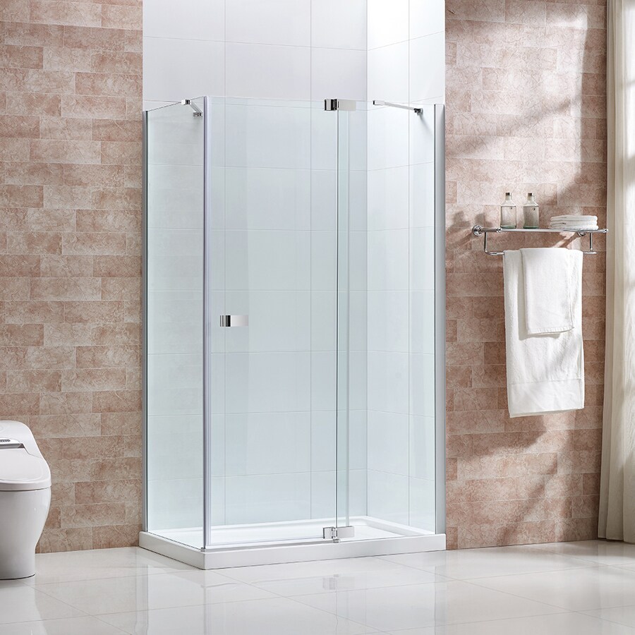 OVE Decors Harbor 46.2in to 47in W Frameless Polished Chrome Pivot Shower Door at