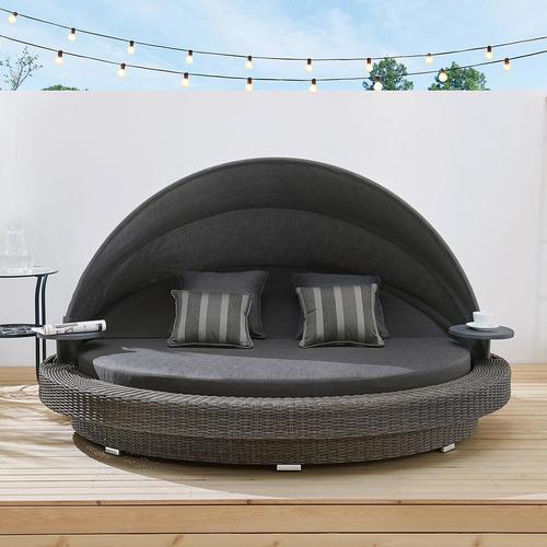 OVE Decors Sarasota Wicker Outdoor Daybed with Gray Cushion and Dark ...