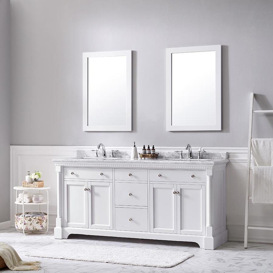 OVE Decors Claudia 72-in White Double Sink Bathroom Vanity with Carrara ...