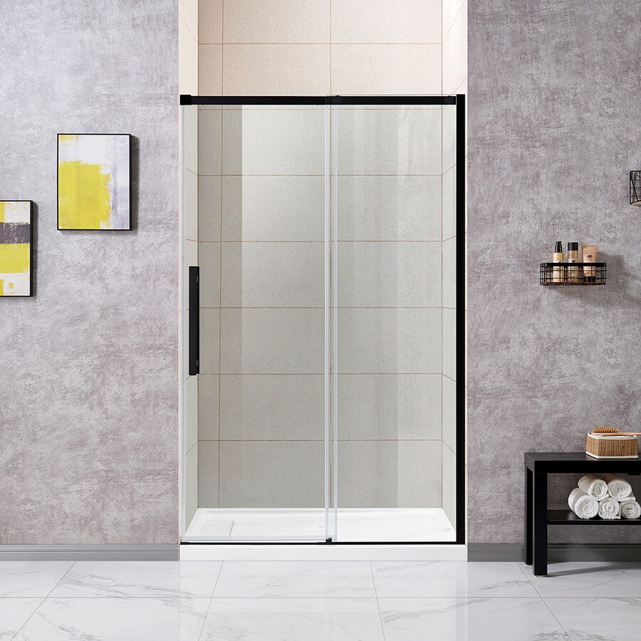 OVE Decors Venice 46.75in to 47.5in W Semiframeless Matte Black Bypass/Sliding Shower Door at