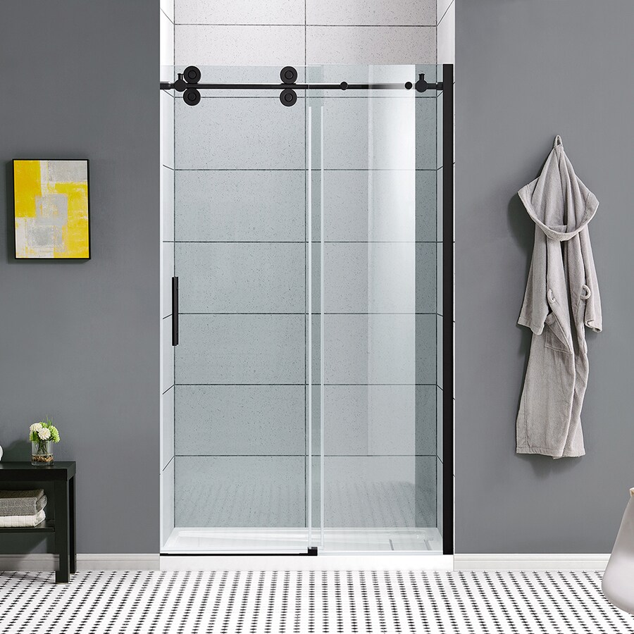 OVE Decors Sydney 59in H x 58.25in to 59.75in W Frameless Sliding Black Bathtub Door (Clear