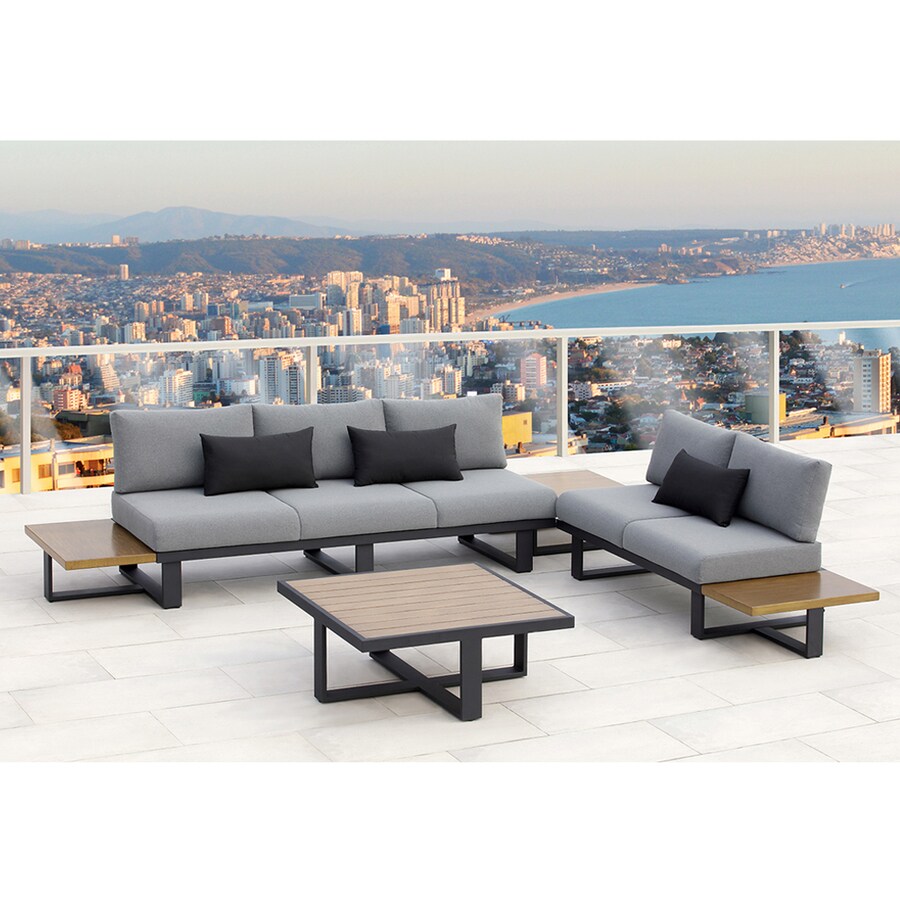 OVE Decors Platform 4-Piece Aluminum Frame Patio Conversation Set with