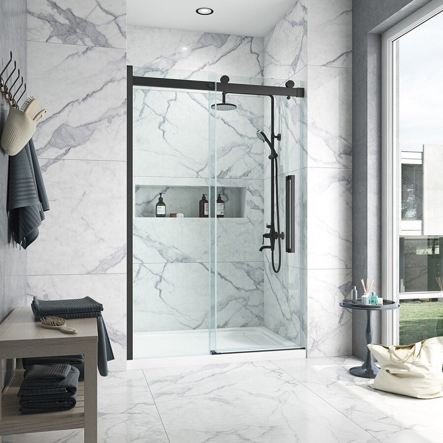 Ove Decors Bel Matte Black Alcove Sliding Shower Door 48 In At