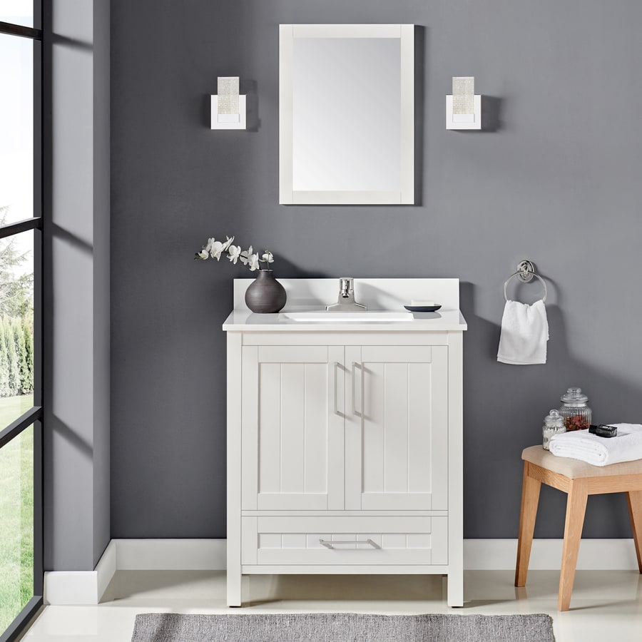 Ove Decors Cliff 30 In White Undermount Single Sink Bathroom Vanity With White Engineered Stone Top Mirror Included In The Bathroom Vanities With Tops Department At Lowes Com