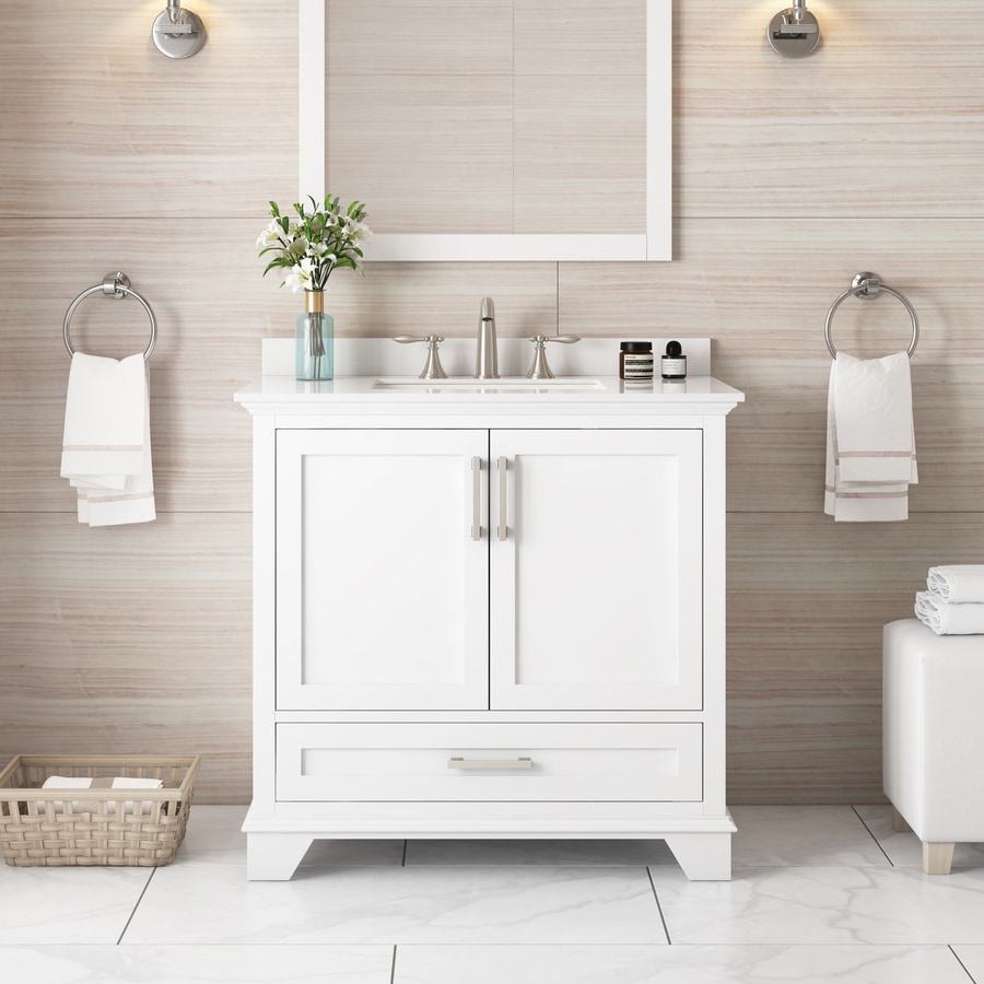Allen Roth Hamburg 36 In White Undermount Single Sink Bathroom Vanity With White Engineered Stone Top In The Bathroom Vanities With Tops Department At Lowes Com