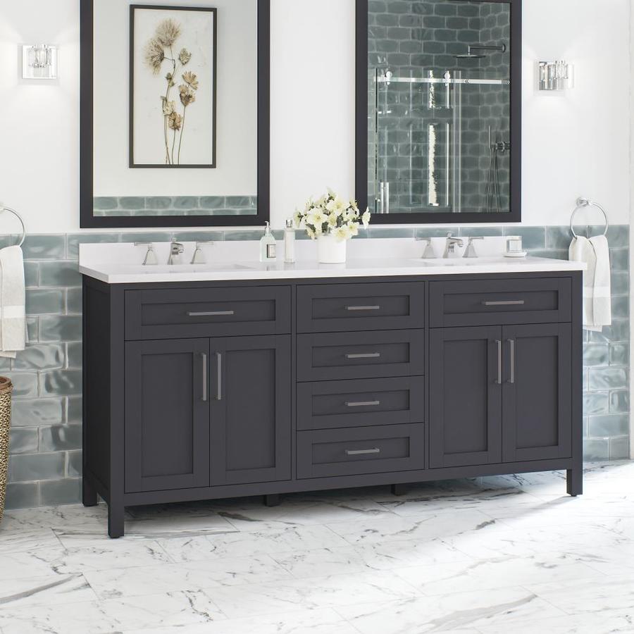 OVE Decors Tahoe 72-in Dark Charcoal Vanity with Power Bar in the ...