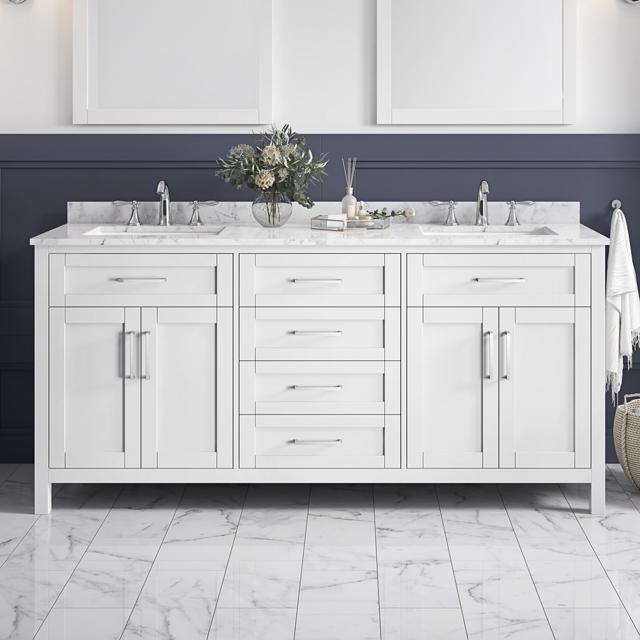 Ove Decors Tahoe 72 In White Undermount Double Sink Bathroom Vanity With White Carrara Natural Marble Top In The Bathroom Vanities With Tops Department At Lowes Com