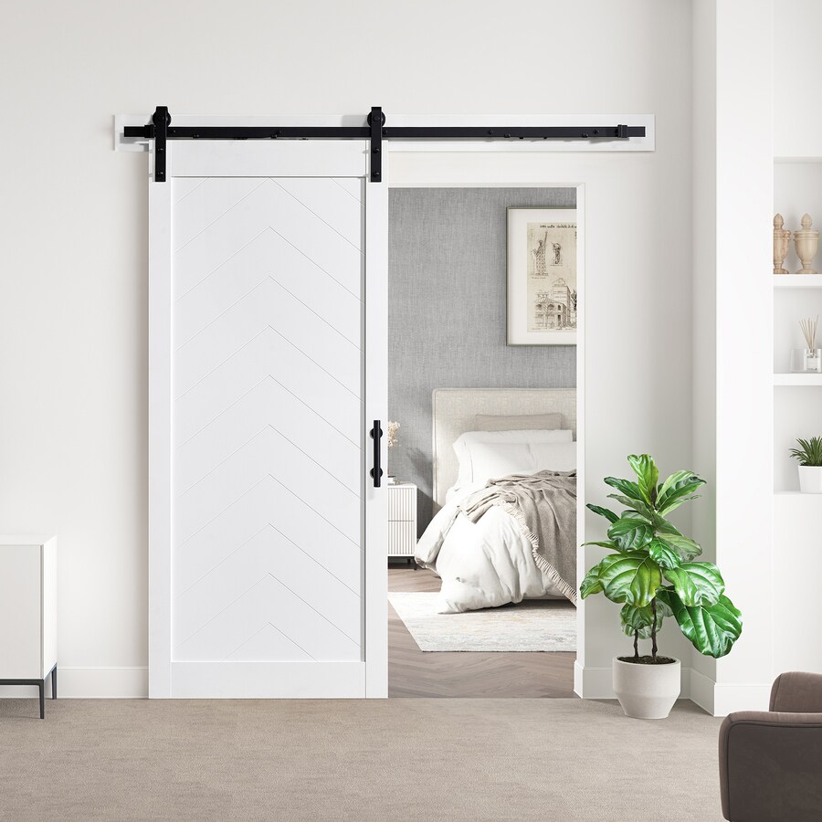 OVE Decors Cooper Herringbone Textured White Barn Door Kit with UShape