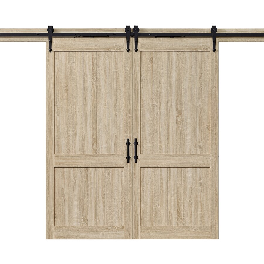 OVE Decors Dorian Shaker Textured French Oak Double Barn Door Kit with Victorian Rollers in the