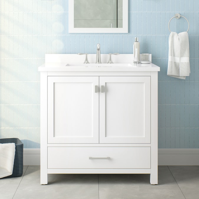 Allen Roth Ronald 36 In White Undermount Single Sink Bathroom Vanity With White Engineered Stone Top In The Bathroom Vanities With Tops Department At Lowes Com