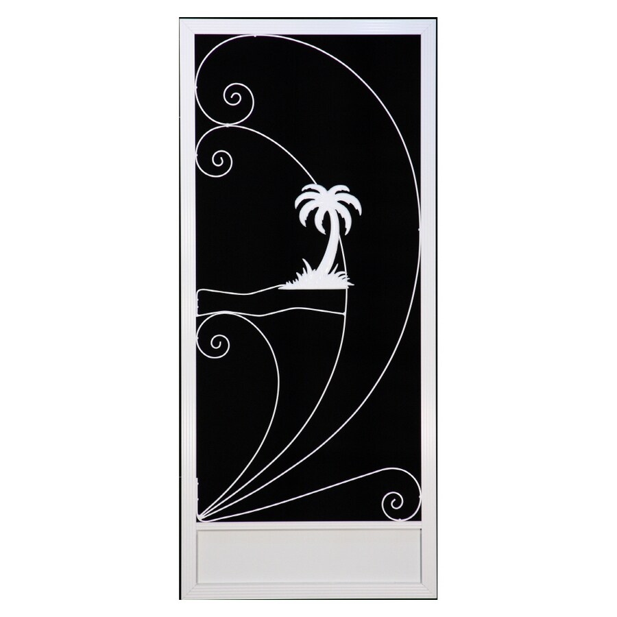 Suntech Doors 89326 36" White Plantation Palm Tree Aluminum Screen Door