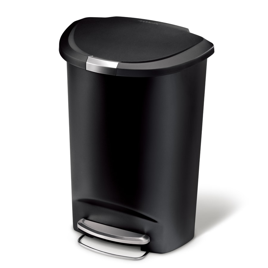 Shop simplehuman Semi-Round 50-Liter Black Plastic Trash Can with Lid ...