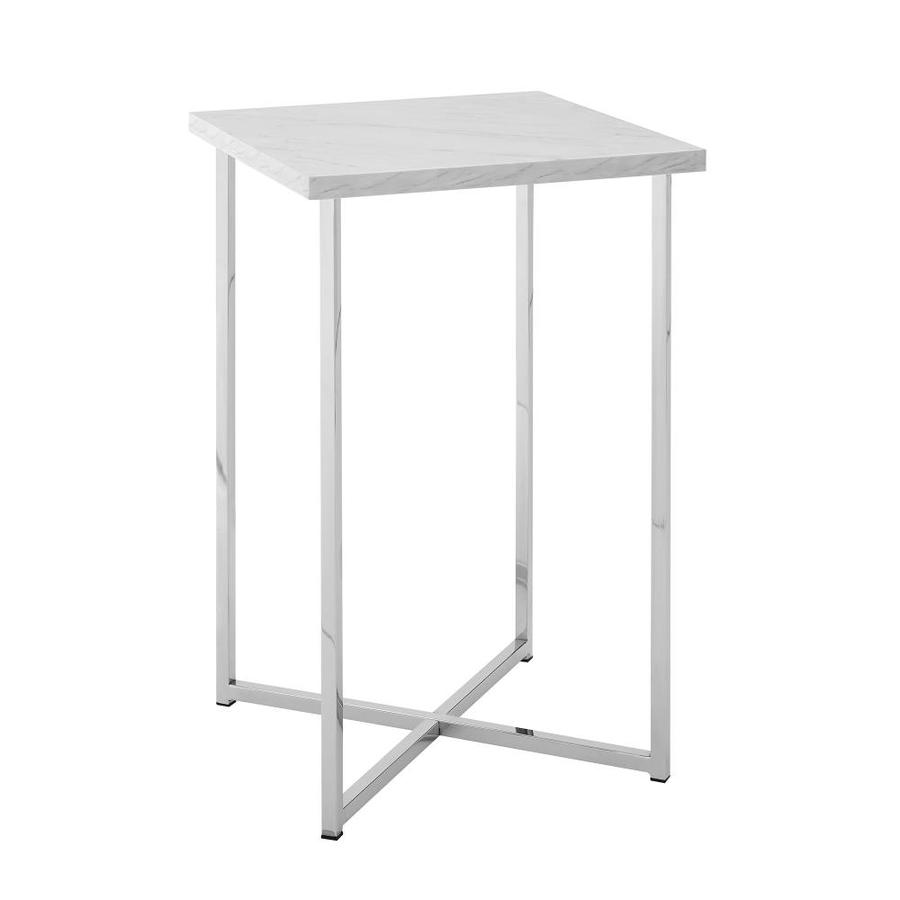 Walker Edison Modern Square Side Table White Marble Top Chrome Walker Edison Modern Square Side Table White Marble Top Chrome Legs