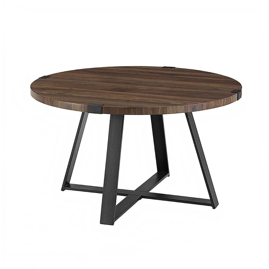 Walker Edison Rustic Round Coffee Table Dark Walnut Black