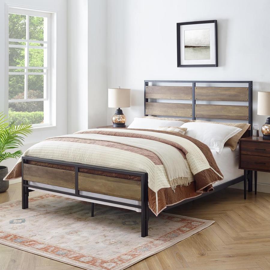 Walker Edison Rustic Oak Queen Bed Frame in the Beds department at ...