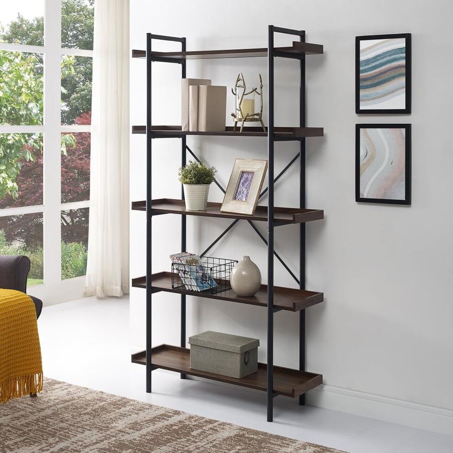 Walker Edison Dark Walnut Metal 5-Shelf Bookcase in the Bookcases ...