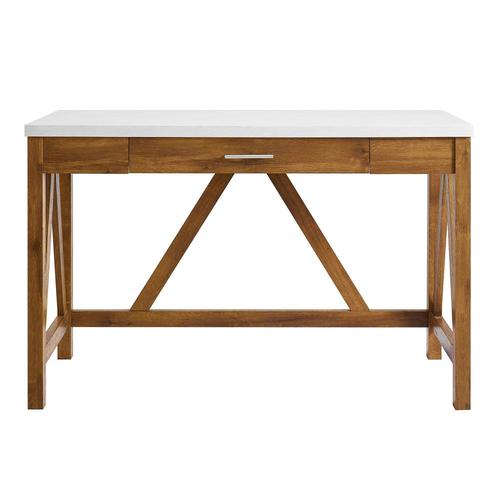 Walker Edison Transitional White Faux Marble Writing Desk At Lowes Com