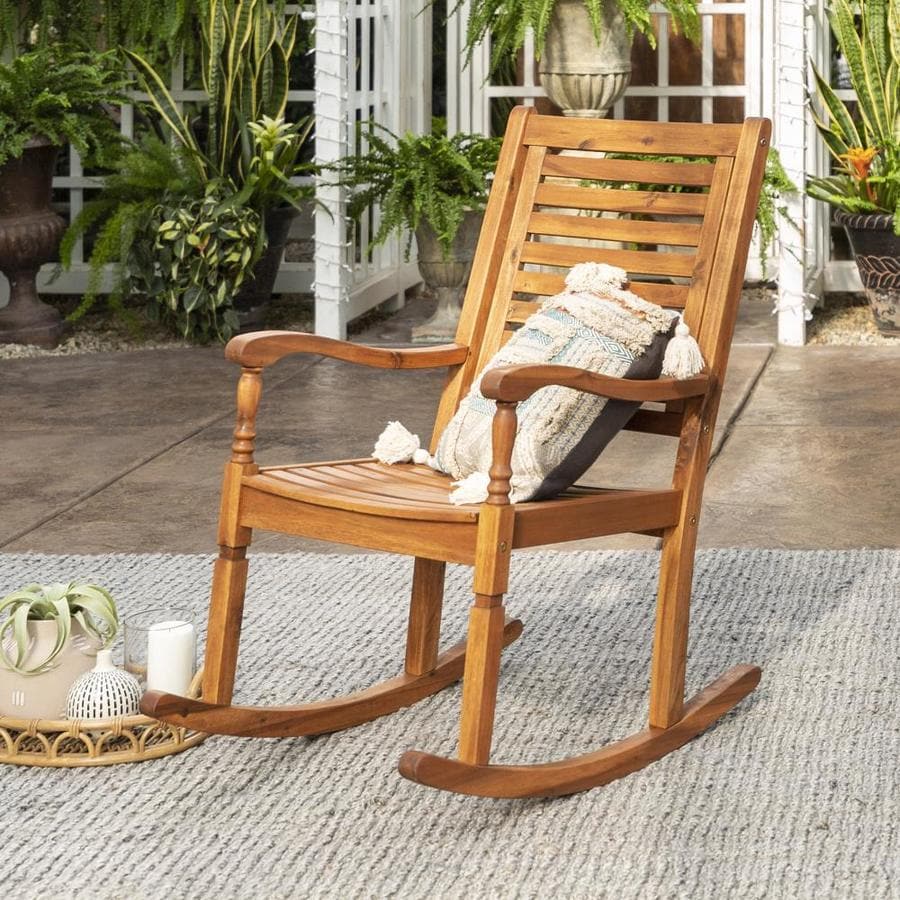 Walker Edison Brown Wood Rocking Chair(s) with Slat Seat in the Patio ...