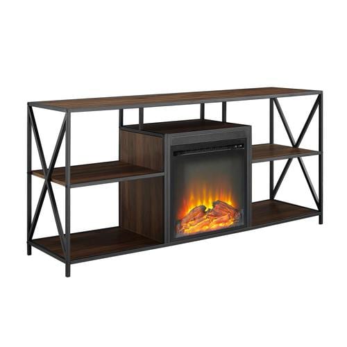 Walker Edison 60in Rustic Industrial Fireplace TV Stand Dark Walnut
