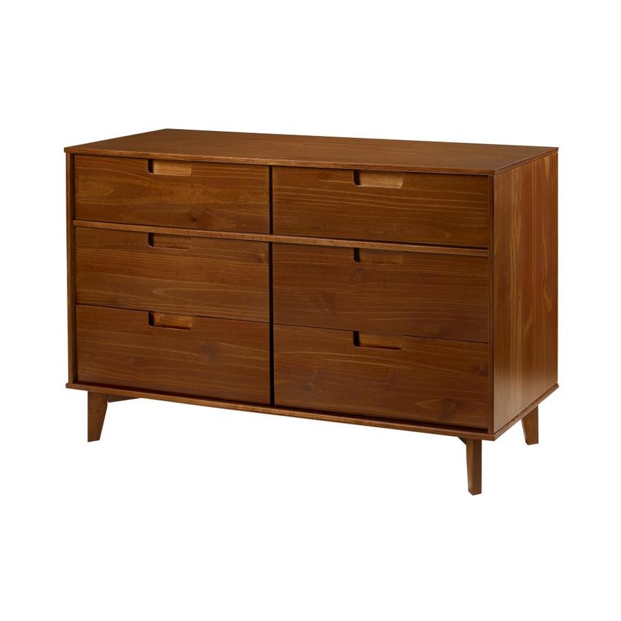 Walker Edison 6 Drawer Mid Century Modern Wood Dresser Walnut At