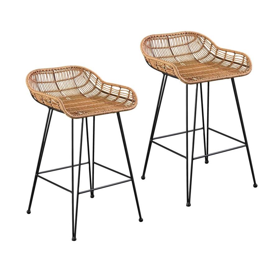 Boston Loft Furnishings Carolina Set of 2 Rattan Metal Stationary Bar Stool Chair with Woven Seat