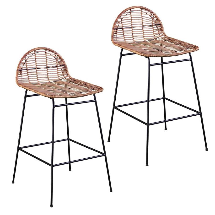 Boston Loft Furnishings Atsil Set of 2 Rattan Metal Stationary Bar Stool Chair with Woven Seat