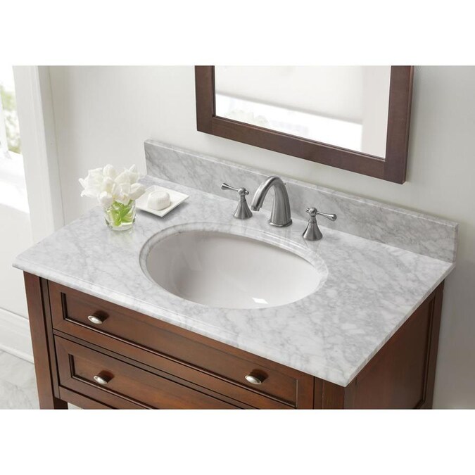 MarCraft Essential Collection 37-in Carrara Natural Marble Single Sink ...