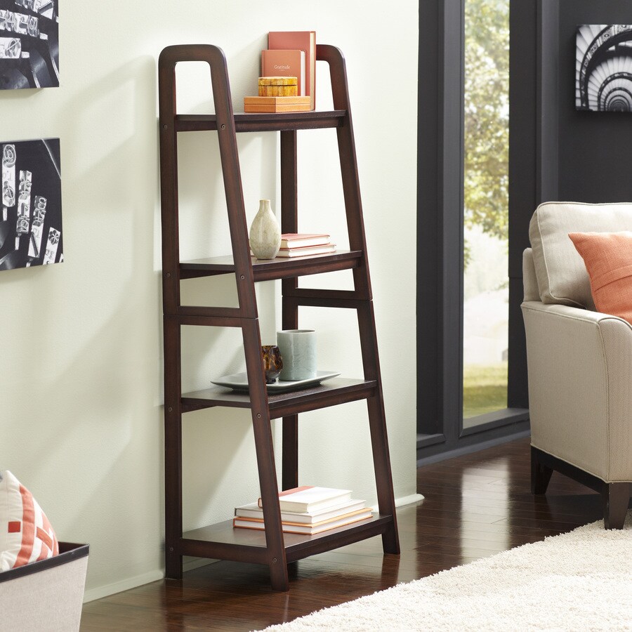 allen + roth Deep Chocolate 4-Shelf Ladder Bookcase in the Bookcases ...