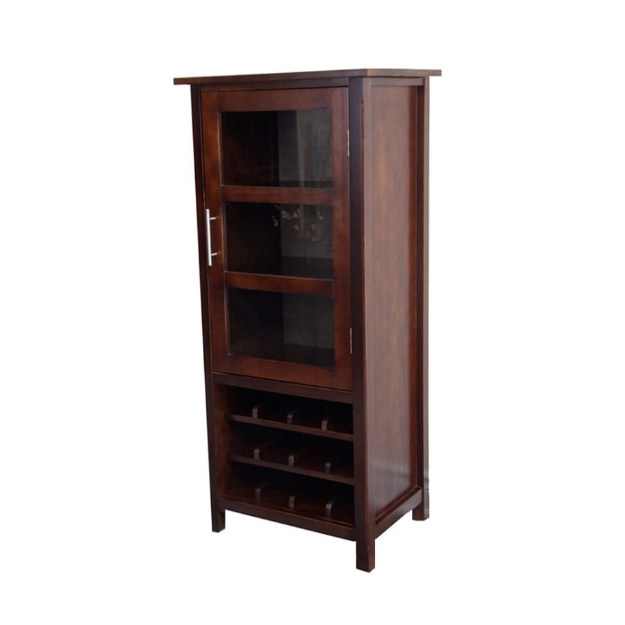 Simpli Home Avalon Tobacco Brown 12 Bottle Pine Wine Cabinet At