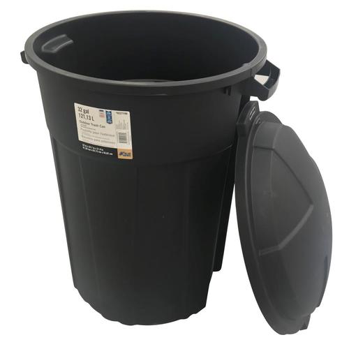 Creative Plastic Concepts Blue Hawk 32 Gallon Black Plastic Trash Can With Lid In The Trash Cans 