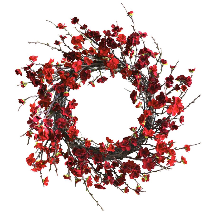 Nearly Natural 24-in Red Blossom Artificial Christmas Wreath