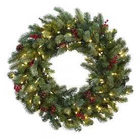 Artificial Christmas Wreaths At Lowes Nearly Natural 30 In Pre Lit Green Pine Artificial Christmas Wreath White Cool