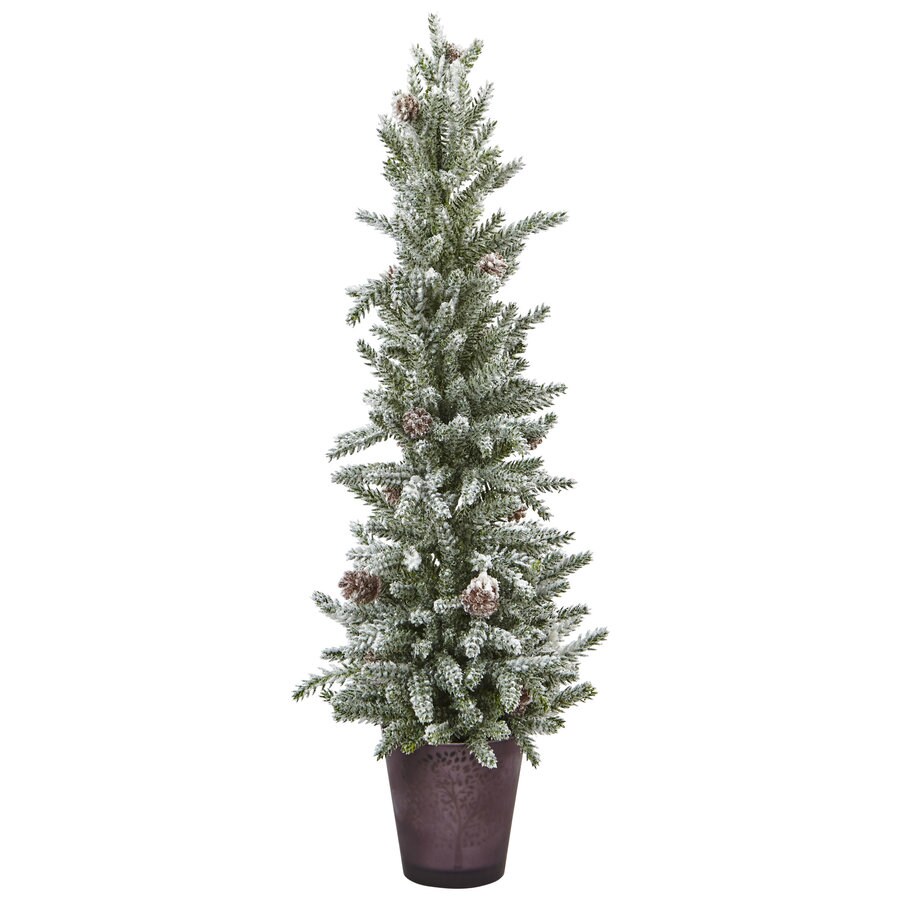 Nearly Natural 21-in Slim Flocked Artificial Mini Pine Christmas Tree ...