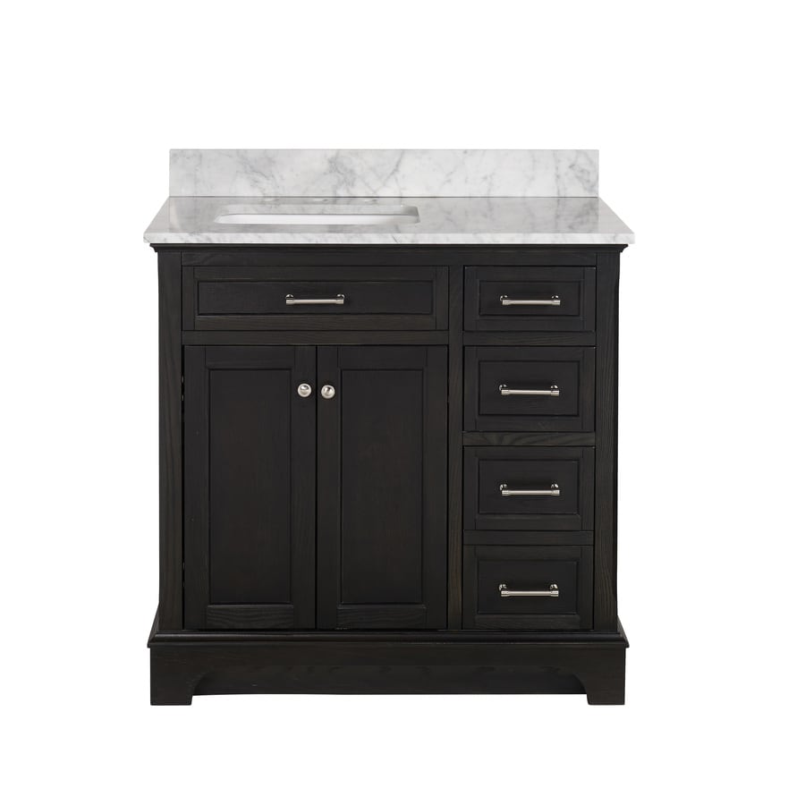 allen + roth Roveland 36-in Black Oak Single Sink Bathroom Vanity with Natural Carrara Marble Top