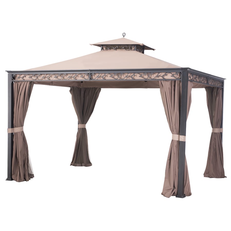 Sunjoy Briana Black Steel Rectangle Screen Included Permanent Gazebo ...