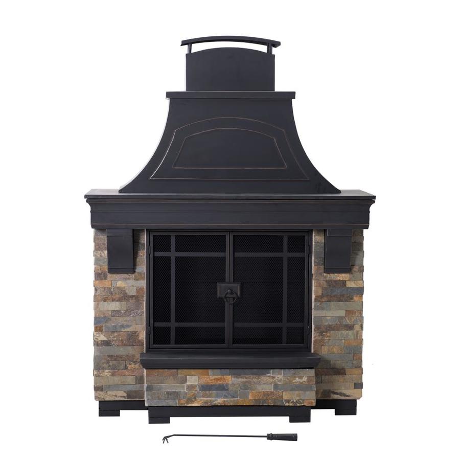 Sunjoy Black With Brown Accents Steel Outdoor Wood Burning Fireplace In The Outdoor Wood Burning Fireplaces Department At Lowes Com