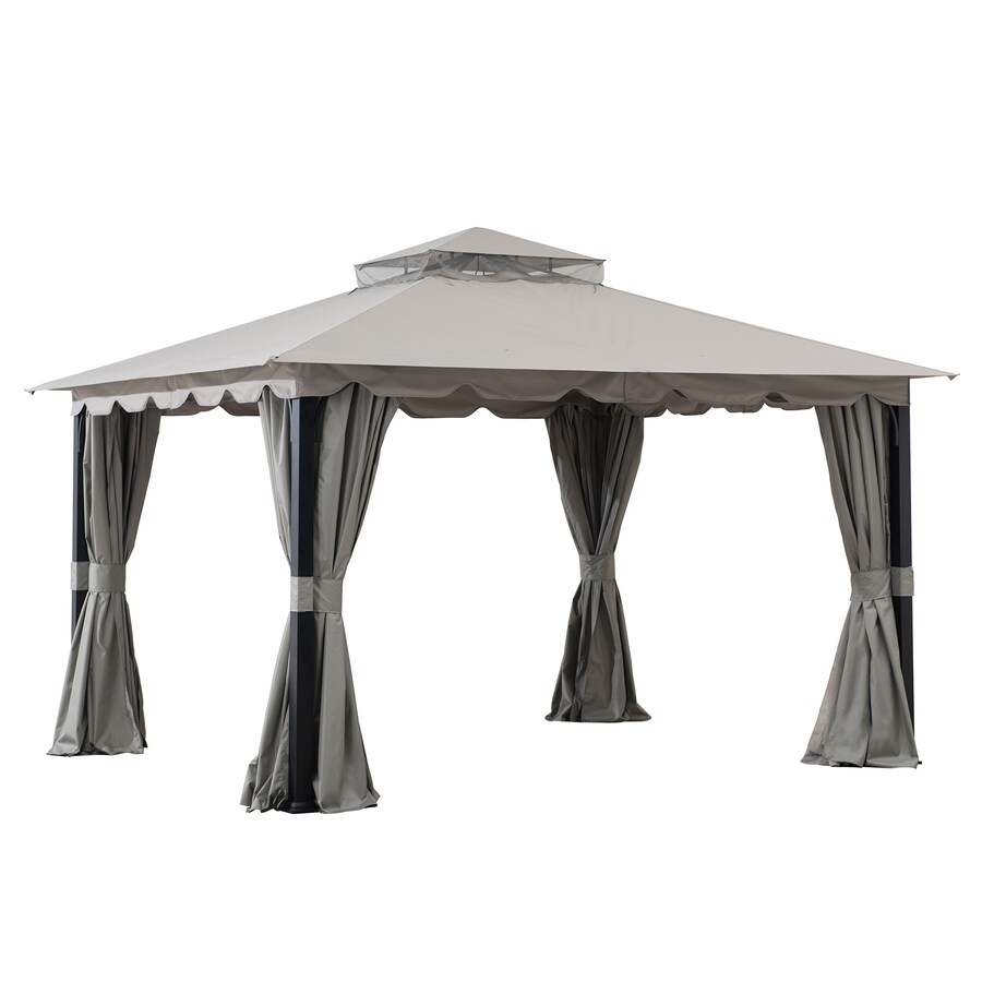 Sunjoy Gray Metal Rectangle Screened Semi-Permanent Gazebo (Exterior ...