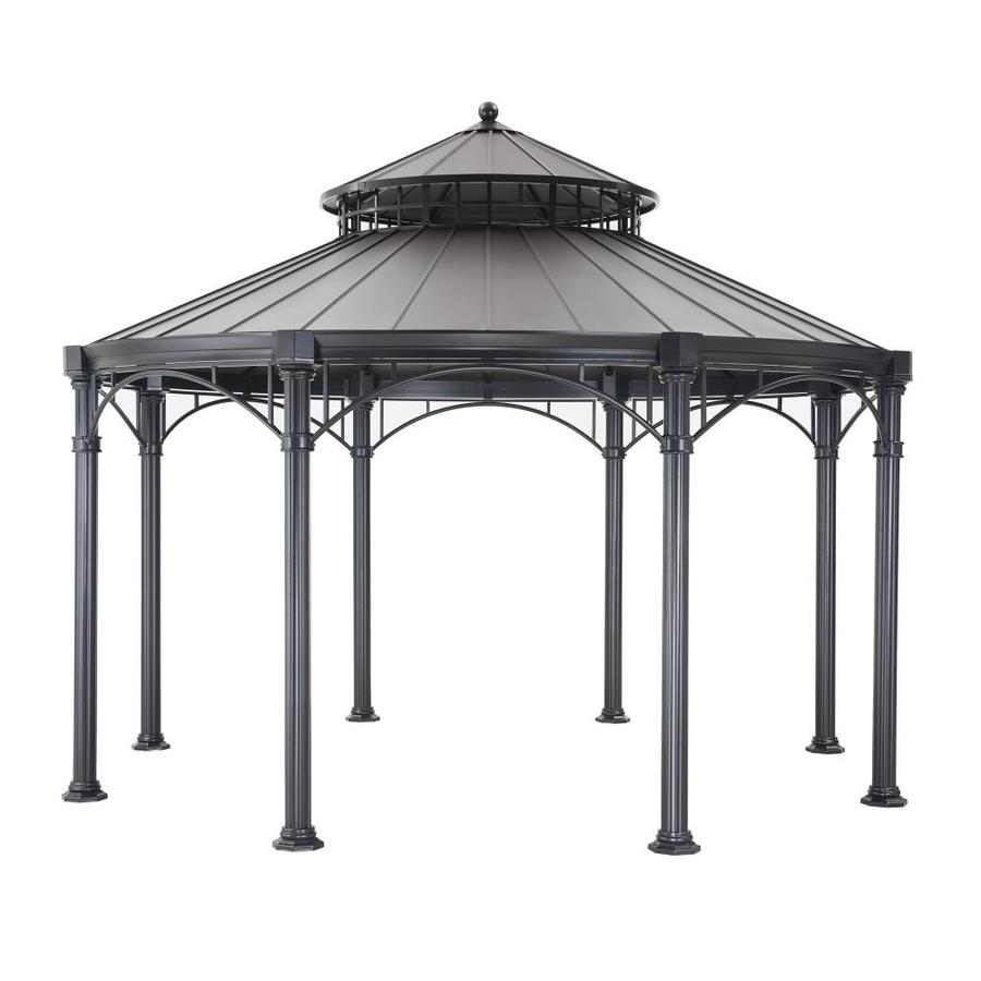 Sunjoy Black Metal Round Gazebo With Steel Roof (Exterior: 14.3-ft X 14 ...