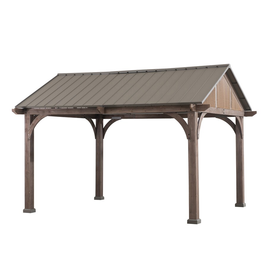 Sunjoy Brown Metal Rectangle Gazebo with Steel Roof (Exterior 12ft x