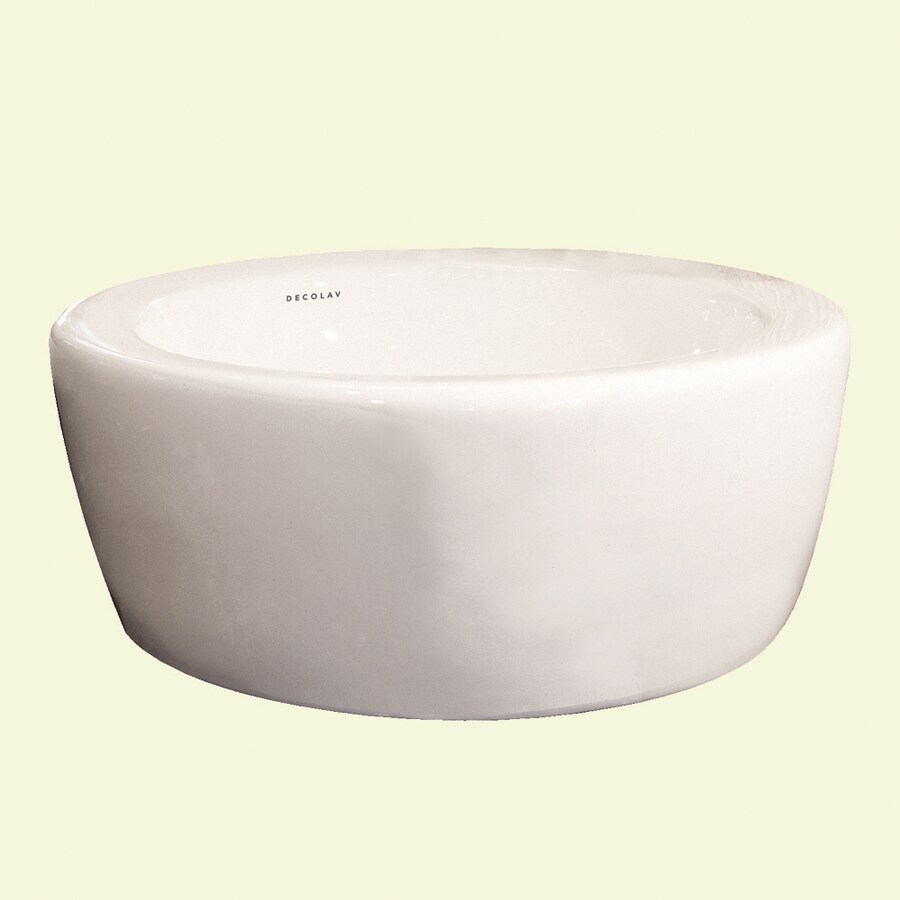 DECOLAV 1418-CWH Classically Redefined White Vessel Round Bathroom Sink with Overflow Drain (16.5-in x 16.5-in)