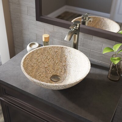 Mr Direct Tan Granite Granite Vessel Round Bathroom Sink With