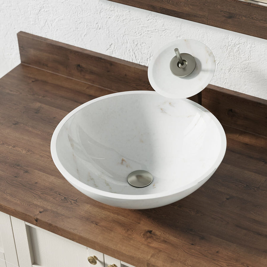 Mr Direct White Granite Vessel Round Bathroom Sink