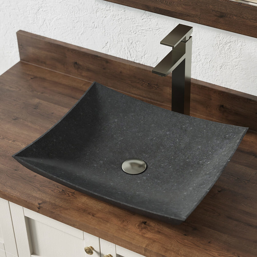 MR Direct Black Granite Granite Vessel Rectangular Bathroom Sink with