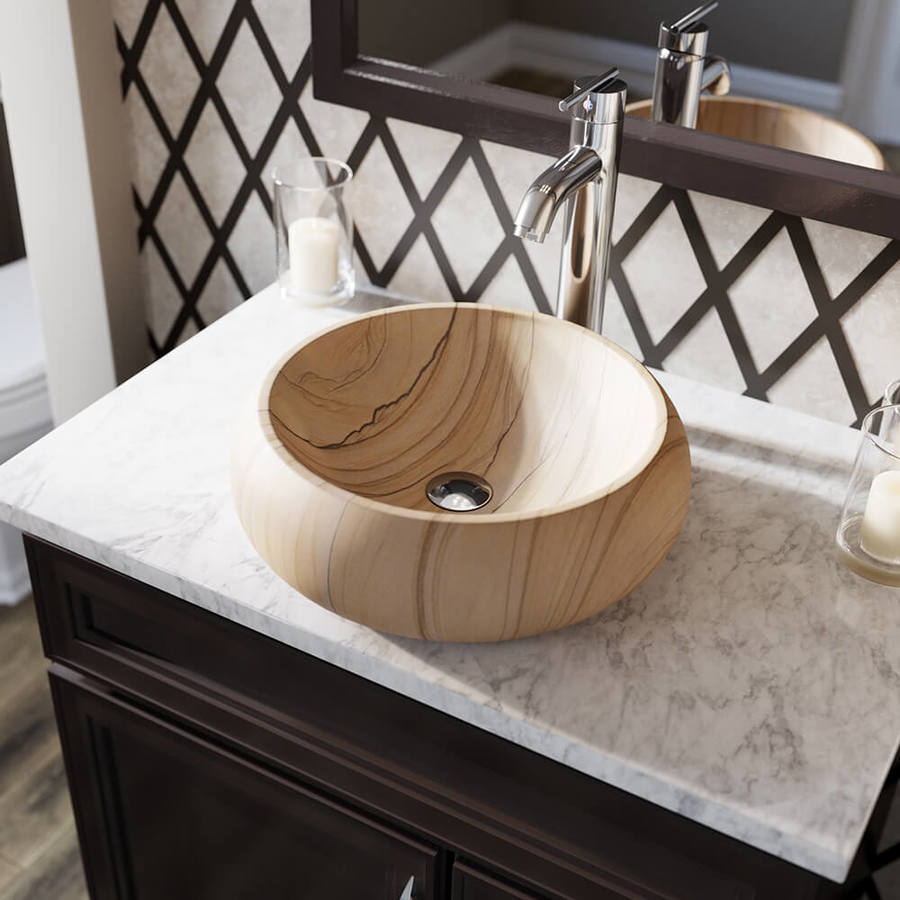 Mr Direct Sandstone Stone Vessel Round Bathroom Sink With Faucet