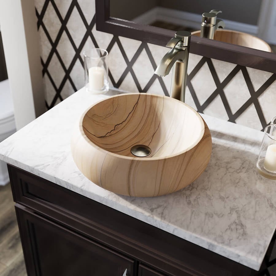 Mr Direct Sandstone Stone Vessel Round Bathroom Sink With Faucet