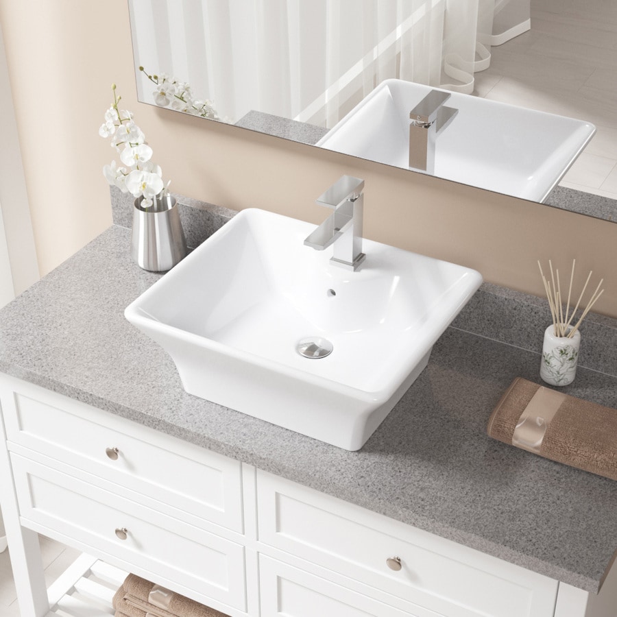 Mr Direct White Porcelain Vessel Rectangular Bathroom Sink With Faucet With Overflow Drain Drain Included 19 75 In X 16 63 In In The Bathroom Sinks Department At Lowes Com